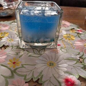 Marshmellow's Blue Gel Beach  Square Glass Candle